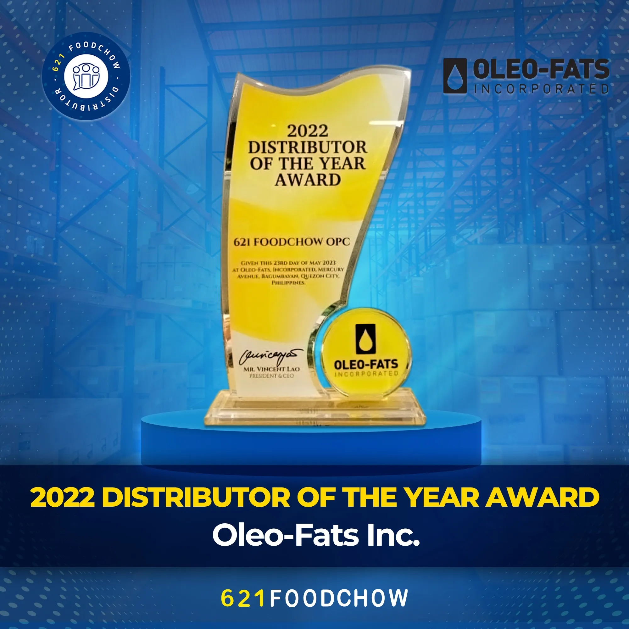 2022 Distributor of the Year Award For FoodChow Foodservice Distributor in the Philippines